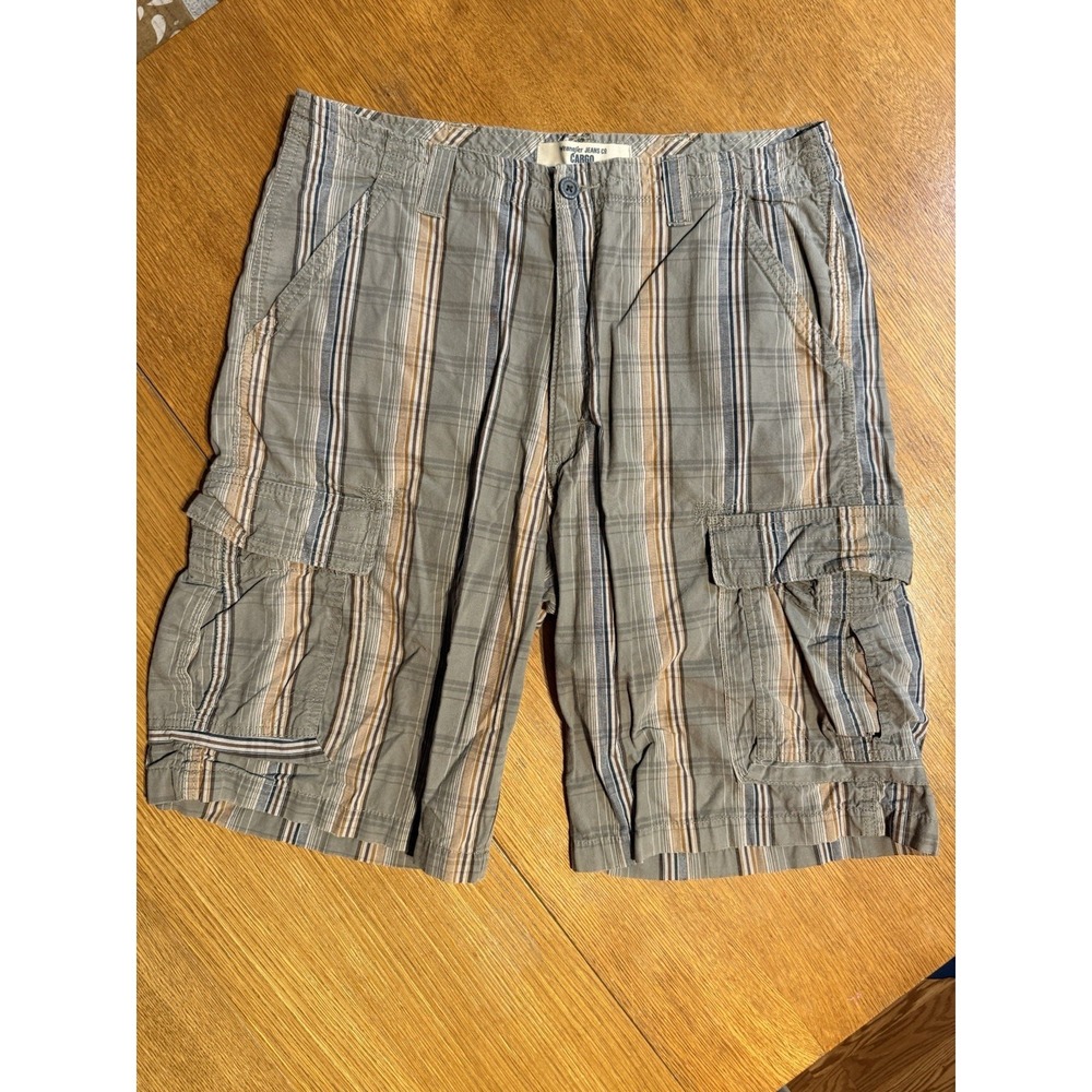 Wrangler Cargo Utility Shorts Mens 34 Gray Stripe Ripstop Outdoor Pockets